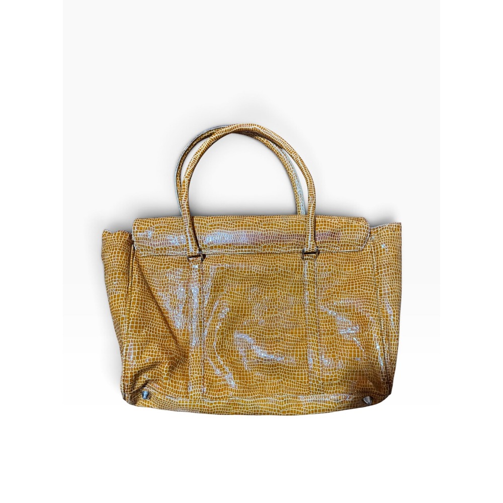 BCBG Max Azria Yellow Croc Embossed Leather Tote Bag Large Vintage Y2K Mob Wife - Picture 2 of 10